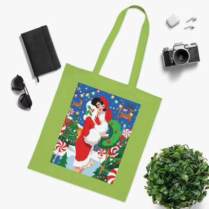 🍬🎄 The Lady Of The Peppermint Christmas Garden Cotton Tote Bag – Art Deco Holiday Fantasy