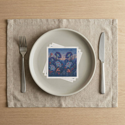 🌸🌄 The Twilight Peacock Blossom Garden Napkins – Art Deco Floral Elegance