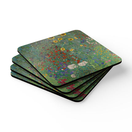 Farm Garden with Sunflowers by Gustav Klimt Corkwood Coaster Set