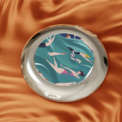 Summer Splash Compact Mirror – Carefree Beach Joy & Mid-Century Fun