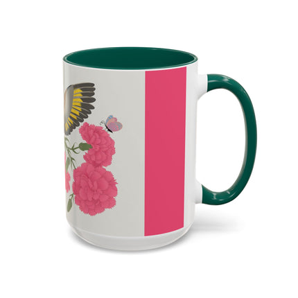 Goldfinch & Pink Flowers Colorful Mugs – Vibrant Spring & Bold Beauty