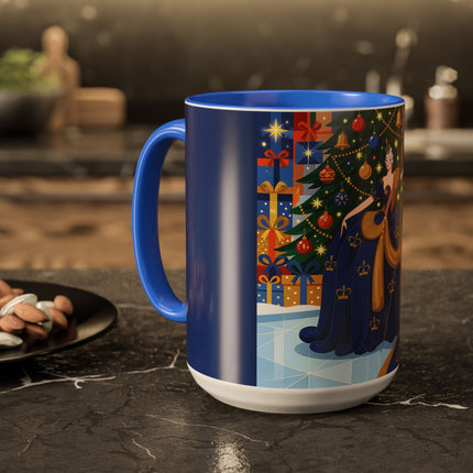 👑🎄 The Christmas Queen Of Golden Bells Colorful Mug – Art Deco Holiday Elegance