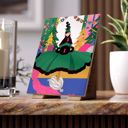 💚🎄 The Emerald Christmas Belle Ceramic Tile – Art Deco Holiday Glamour