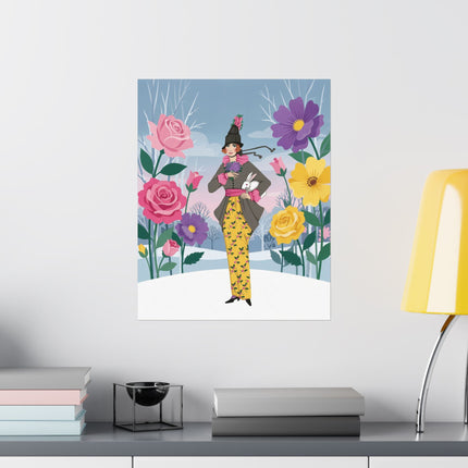 🌸🐇 The Lady Of The Winter Rabbit Garden Matte Vertical Poster – Art Deco Floral Fashion