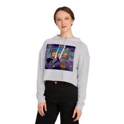 Whimsical Halloween Mischief Women’s Cropped Hooded Sweatshirt