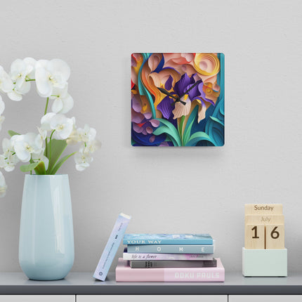 The Elegant Iris Flower Acrylic Wall Clock, Round and Square