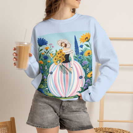 🌻🎀 The Sunflower Garden Bouquet Crewneck Sweatshirt – Art Deco Floral Elegance