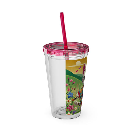 Samurai Kitten Sunsplash Tumbler with Straw, 16oz