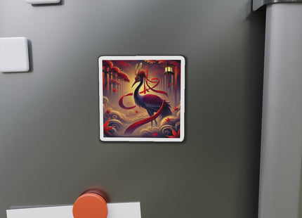 Regal Crimson Crane in the Autumn Mist Die-Cut Magnets (5 Sizes)