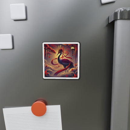 Regal Crimson Crane in the Autumn Mist Die-Cut Magnets (5 Sizes)