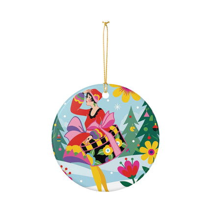 🌸🎄 Christmas In The Winter Garden Ceramic Ornament – Whimsical Holiday Fantasy
