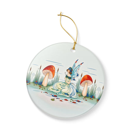 🧚🍄 The Fairy Of The Scarlet Mushrooms Ceramic Ornament – Art Deco Woodland Fantasy