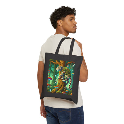 The Silent Stripes Cotton Canvas Tote Bag – Stealth, Grace & Enchanted Forest