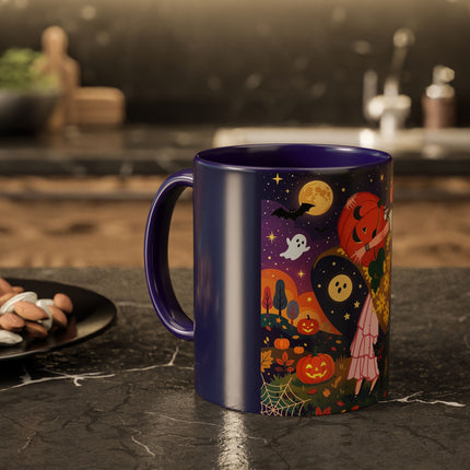 🎃🐈‍⬛ The Pumpkin Moon Embrace Colorful Mug – Whimsical Halloween Charm