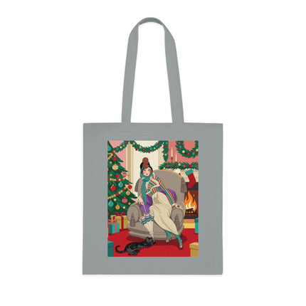 🔥🎄 The Lady Of The Christmas Hearth Cotton Tote Bag – Art Deco Holiday Warmth