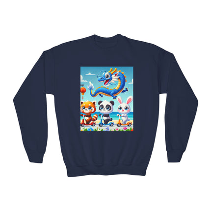 Seaside Scooter Friends Youth Crewneck Sweatshirt – Coastal Fun, Friendship & Playful Adventure