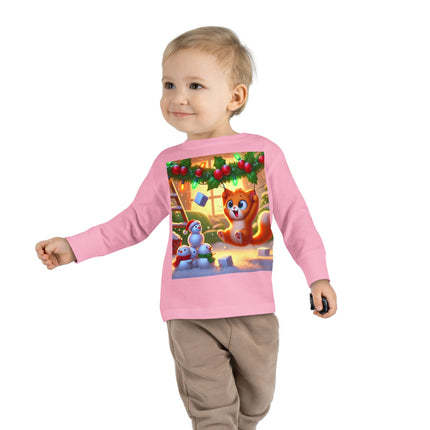 Naughty or Nice Kitten Christmas Toddler Long Sleeve Tee