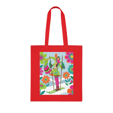 🎿🌸 The Winter Flower Adventurer Cotton Tote Bag – Colorful Skiing Fantasy