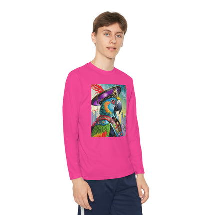 Tech Plumes Youth Long Sleeve Competitor Tee – Neon Wings & Cyberpunk Adventure