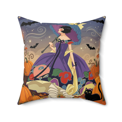 🌙🎃 The Moonlit Garden Walk Square Pillow – Elegant Halloween Charm