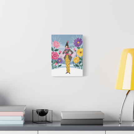 🐇🌹 The Lady With The White Rabbit Matte Canvas – Art Deco Winter Garden