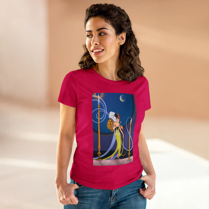 Smoke and Secrets: A Glamorous Encounter in Prohibition Era Women's Midweight Cotton Tee