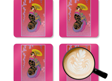 Enchanting Geisha Corkwood Coaster Set