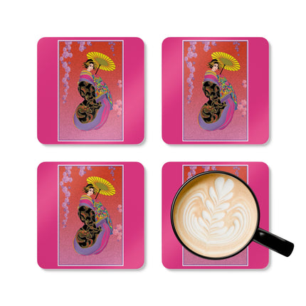 Enchanting Geisha Corkwood Coaster Set