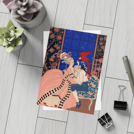 🌹🦜 The Scarlet Parrot At Midnight Postcard Bundles – Art Deco Romantic Elegance