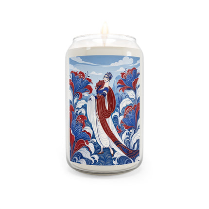 🌺💙 The Lady Of The Scarlet And Sapphire Garden Scented Soy Candle – Art Deco Floral Elegance