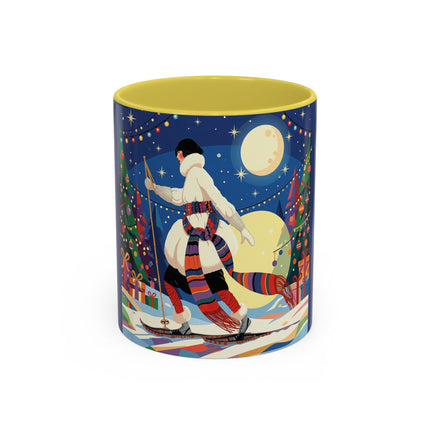 🌙🎿 The Moonlit Christmas Skier Colorful Mug – Whimsical Holiday Fantasy