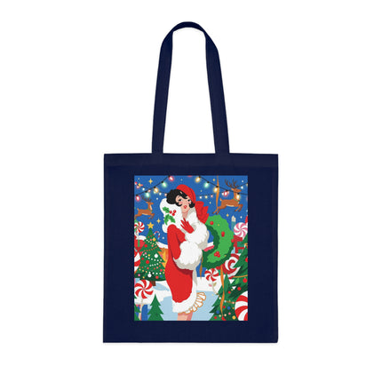 🍬🎄 The Lady Of The Peppermint Christmas Garden Cotton Tote Bag – Art Deco Holiday Fantasy