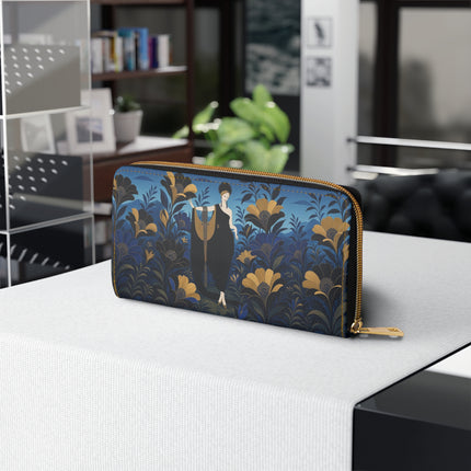 🌼💙 The Midnight Golden Blossom Wallet – Art Deco Floral Elegance