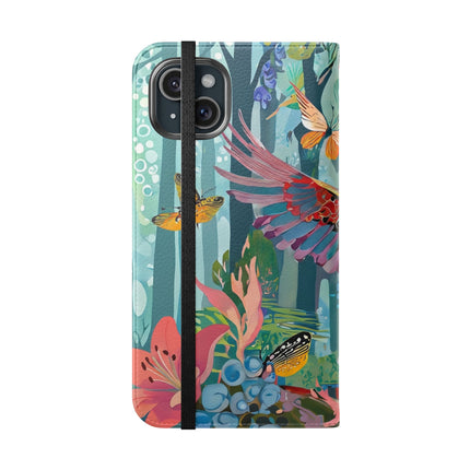 🦖🦋 Colorful Raptor Flip Case – Butterfly Wonder & Forest Adventure