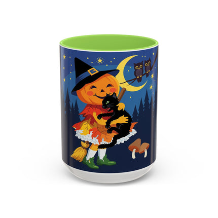 🎃🐈‍⬛ The Little Pumpkin Witch And Her Black Cat Colorful Mug – Whimsical Halloween Charm