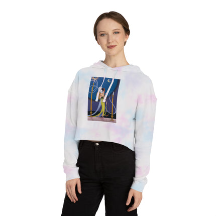 Smoke and Secrets: A Glamorous Encounter in Prohibition Era Women’s Cropped Hooded Sweatshirt