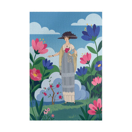 🌸🎩 The Lady Of The Grand Flower Garden Puzzle – Art Deco Fashion Illustration