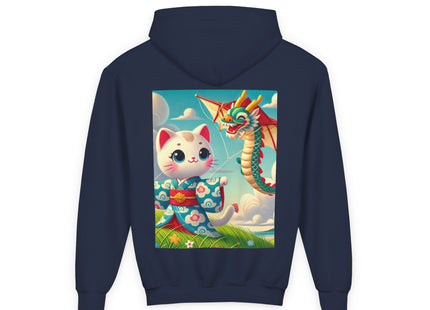 Geisha Kitten and the Dragon Kite Youth Heavy Blend Hooded Sweatshirt