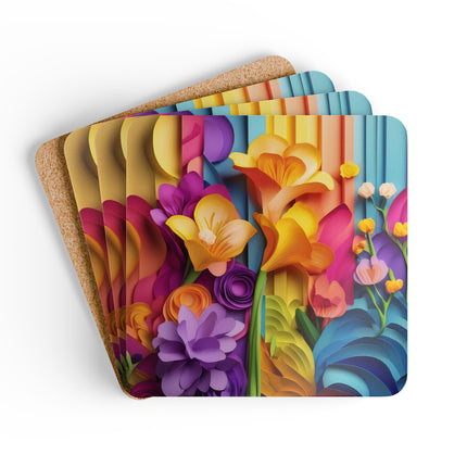 The Graceful Freesia Corkwood Coaster Set