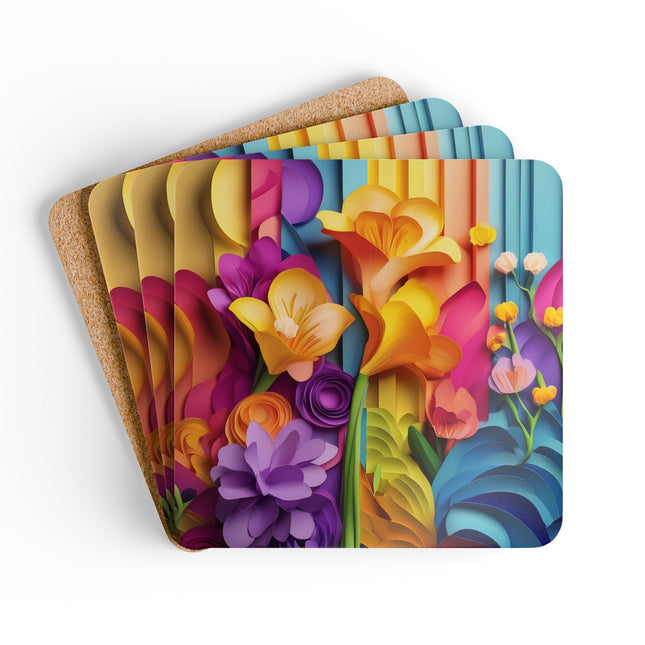 The Graceful Freesia Corkwood Coaster Set