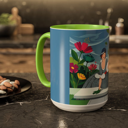 The Lady Of The Secret Garden Colorful Mugs – Art Deco Botanical Elegance
