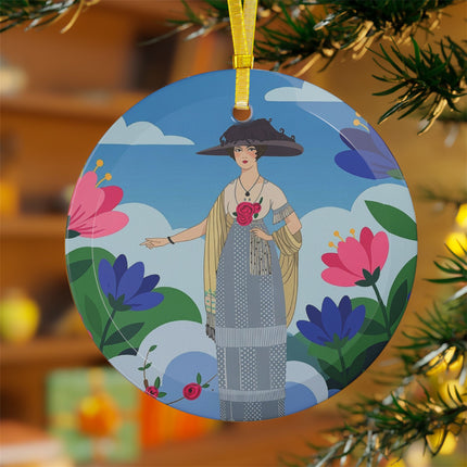 🌸☀️ Garden Of New Beginnings Glass Ornament – Art Deco Floral Elegance
