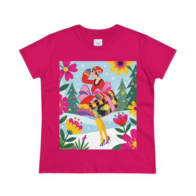 🎄🌺 Christmas In The Winter Garden Cotton Tee – Art Deco Holiday Whimsy