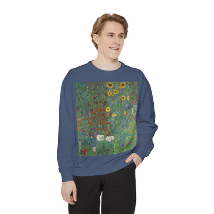Farm Garden with Sunflowers by Gustav Klimt Unisex Garment-Dyed Sweatshirt