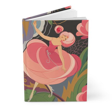 🌸🩰 The Lady Of The Pink Blossom Ballet Hardcover Journal – Art Deco Floral Whimsy