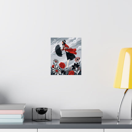 ☂️🌹 The Lady Of The Wild Wind Matte Vertical Poster – Art Deco Stormy Elegance
