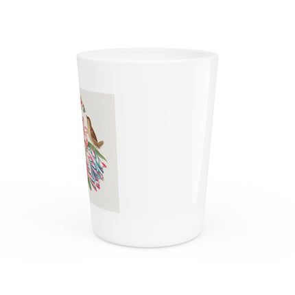Pair of Brown Birds on Bouquet with Tulip, Rose, Snapdragons, and Butterflies by Anonymous Ceramic Shot Glass