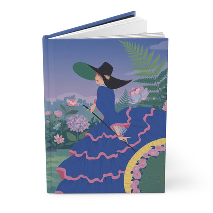 🌸👒 The Lady Of The Blue Garden Promenade Hardcover Journal – Art Deco Floral Elegance