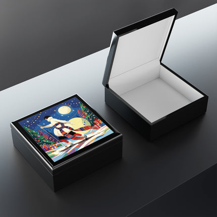 🌙🎿 The Moonlit Christmas Skier Jewelry Box – Whimsical Holiday Fantasy