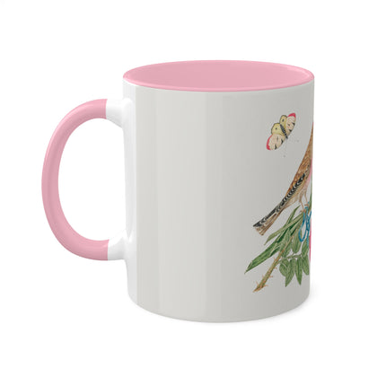 Pair of Brown Birds on Bouquet with Tulip, Rose, Snapdragons, and Butterflies by Anonymous Colorful Mugs, 11oz